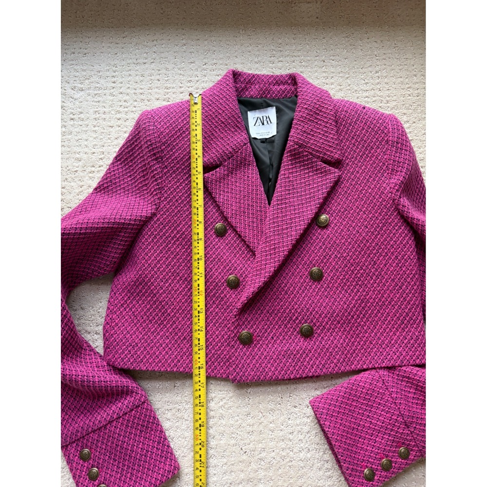 Zara Cropped Blazer Medium Pink Tweed Gold Buttons Barbiecore Parisian Preppy - Picture 2 of 7